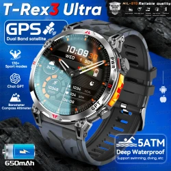 2025 New Military T-Rex3 GPS Smart Watch 5ATM Waterproof 650mAh Battery Heart Rate Compass AI GPT Sports tracker Smartwatch Men