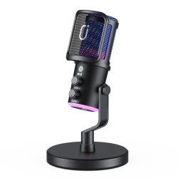 USB/XLR Dynamic Microphone for Podcast Recording, PC Computer Gaming Streaming Mic with RGB Light, Mute Button, Headphones Jack