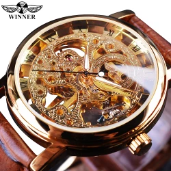 Winner Transparent Fashion Case Luxury Casual Design Leather Strap Mens Watches Top Brand Luxury Mechanical Skeleton Watch