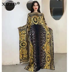 XIZEO muslim african dresses for woman dubai abaya Crew Neck Wave dot print Kaftan Dress, Elegant Maxi Length Dress, maxi dress