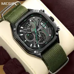 MEGIR Men's Watch Orange Canvas Strap Sports Wristwatch Chronograph Luminous Calendar Quartz Watches Clock Montre Homme 2217