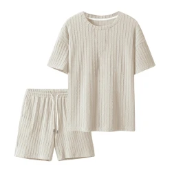 Man's Two Piece Summer Outfits Of Short Sleeve Crewneck T-Shirt And Drawstring Casual Track Shorts Fashion Solid Color Soft Suit