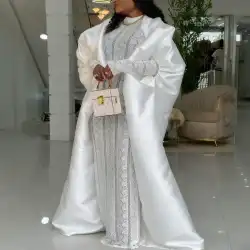 Two Pieces Set Loose Africa Clothing Kaftan Boubou Maxi Gown for Women Inside Lace Dresses with Cape Occasion Autumn New Fashion