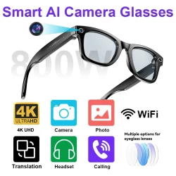 AI Smart Glasses with Camera 800W  Sunglasses 4K UHD Video Recorder WiFi Wireless Bluetooth Call Anti-blue Glasses for Man Wome