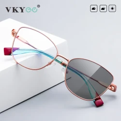 VKYEE Women Photochromic Anti Blue Light Reading Glasses Myopia Hyperopia Prescription Color Change Optical Eyeglasses PFD3032
