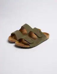 Olive Green Suede Slide Sandals with Cork Sole