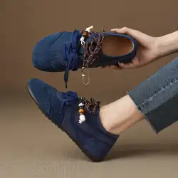 Women's Shoes Flats Casual Sneakers Round Toe Barefoot Woman Elegant Low Heel Stylish Trend Luxury High Quality Blue Vulcanize