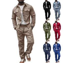 Autumn and winter cross-border American heavy jacket casual pants two-piece set solid color men's suede suit men's