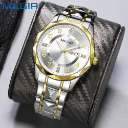MEGIR Original Waterproof Man Wristwatch Luxury Quartz Stainless Steel Luminous Men Watch Top Brand Business Male Clock