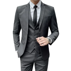 Suit (Blazer+ Vest + Pants) Men's Business Gentleman Fashion Slim Work Solid Color Plus Size Fair Dress Wedding Best Man Suit