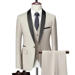 Men Business Casual Wedding Party Three Pieces Jacket Trousers Waistcoat Set Male Blazer Coat Pants Vest Fashion Slim Fit Suits
