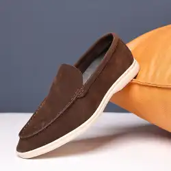 Brand Men's Suede Loafers Soft Leather Slip-On Shoes Comfortable Flat for Men Non-Slip Walking Shoes Casual Wear Business Shoes