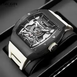 MEGIR 8604 Men's Wine Barrel Automatic Mechanical Watch Fashion and Leisure Silicone Strap Fashion Night Light Watches for Man