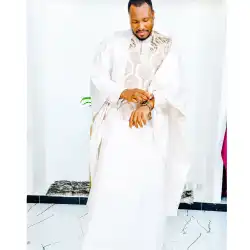 African Clothing For Men Traditional Bazin Riche Embroidery Design Top Long Sleeve 3 Piece Set