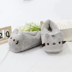 Cartoon Full Covered Cat Slippers Warm Winter Slides Soft Plush Doll Indoor Cute Anime Bedroom Shoes  Home Use