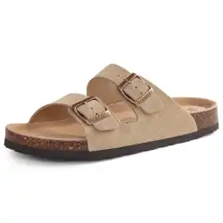 Eyriphy Summer Fashion Flat Slide with Arch Support Unisex Cork Sole Sandals Men and Women's Double Buckle PVC Material Slippers