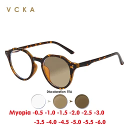 VCKA Anti-Blue Photochromic Myopia Glasses Women Men TR90 Frames Custom Prescription Computer Eyewear   -0.5 TO -10
