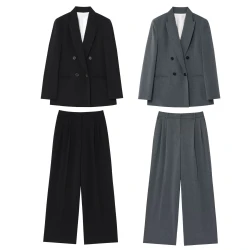 PB&ZA Women's Double - breasted Blazer and Wide - leg Trousers Suits for Summer for a Professional and Stylish Look
