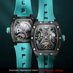 MEGIR Sports Style Automatic Mechanical Watch for Men Full Hollow Transparent Dial Design Stainless Steel Case Silicone Strap