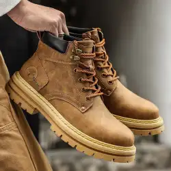 Men Ankle Boots Platform Leather Boots 2025 Fashion Brown Lace-up Boot High Top Comfortable Casual Shoes Non-slip Work Men Boots