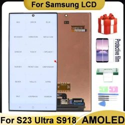 6.8" Super AMOLED For Samsung S23 Ultra 5G LCD S918F S918W S918B SM-S918B/DS S918U Lcd Display Touch Screen Digitizer Assembly