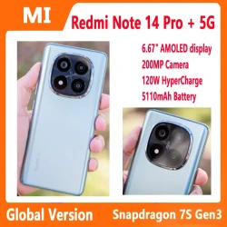 Xiaomi Redmi Note 14 Pro+ Plus 5G Global Version Smartphone Snapdragon 7s Gen 3 NFC 5110mAh 120W HyperCharge 200MP AI Camera