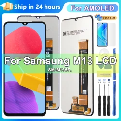 AMOLED For Samsung Galaxy M13 M135 LCD with Frame, Display Touch Screen Digitizer Assembly for Samsung M135 SM-M135F Replacement