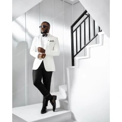 Formal Suits for Men's Wedding Shawl Lapel 2 Pieces White Jacket Black Pants Male Clothing Banquet Business Costume Homme