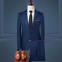 Casual Men's Two-Piece Suit Pure Color Business Fashionable Westwear Set from Mainland China Suitable for Casual Occasions