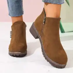Women Autumn Winter Ankle Boots Side Zipper Chunky Heel Comfortable Fashionable Casual Formal Wear New Arrival Hot Sale Shoes