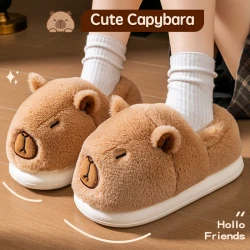 Plush Capybara Slippers Closed Toe Slippers Cute Thermal Home Slippers Comfortable Fluffy Couple Slippers Non-Slip for Men Women