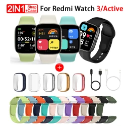 Soft Silicone Strap for Redmi Watch 3 Active Strap Accessories Smart Replacement Watchband and Screen Protector Case Wristband